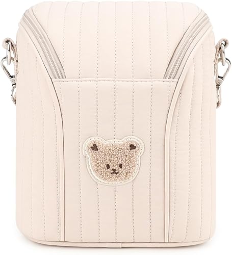 Miniatura 8 de Lmbabter Bolsa organizadora bordada para cochecito de oso, bolsa de aislamiento de botellas, almacenamiento portátil esencial para leche/extractor