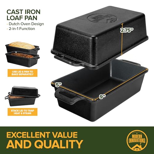 Modern Innovations Cast Iron Bread Pan with Lid 9x5 Inch, Pre-Seasoned Loaf Pan for Baking Sourdough, Banana Bread, Meatloaf and Casseroles, Heavy Duty Dutch Oven Style Pan - Image 3