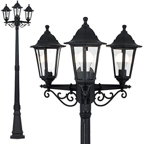 MiniSun Traditional Victorian Style 2.2m Black 3 Way IP44 Outdoor Garden Lamp Post Light