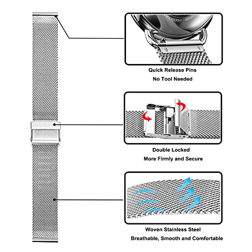 TRUMiRR Kompatibel mit Withings ScanWatch Hybrid 42mm Armband, Mesh Gewebtes Edelstahl Armband Quick Release Metall 20mm Uhrenarmband für Withings Steel HR 40mm / Steel HR Sport