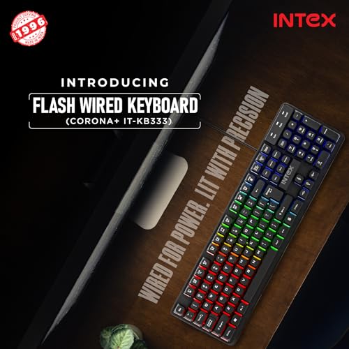 Image of Intex Flash Wired Keyboard (Corona+ IT-KB333) | 10-Mode RGB Lighting | 12 Multimedia Keys | Laser Engraved Keys | USB Plug & Play | 104 Keys | 5 Million Keystroke Lifespan | 1.5m Cable | Black