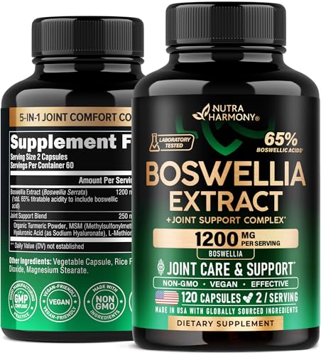 Boswellia 1200mg - Boswellia Extract | Turmeric | Hyaluronic Acid | MSM | Same - Joint Health & Comfort - Boswellia Serrata | 65% Boswellic Acid - for Men & Women - Made in USA - 120 Capsules