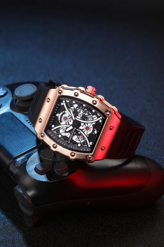 Image of Giordano Analog Square Watch for Men with Skeleton Design, Rugged Textured Case, Luminous Hands, and Silicone Strap