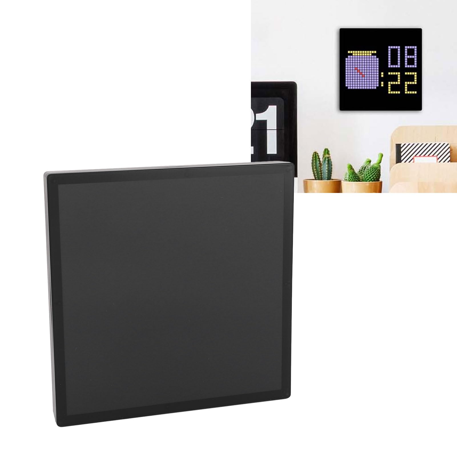 Marco de Fotos Digital Pixel Art, Pantalla LED Programable de 16 X 16, Control de Aplicación, Reloj Inteligente con Pantalla Grande LED de Píxeles, USB C, Marco de Animación Genial