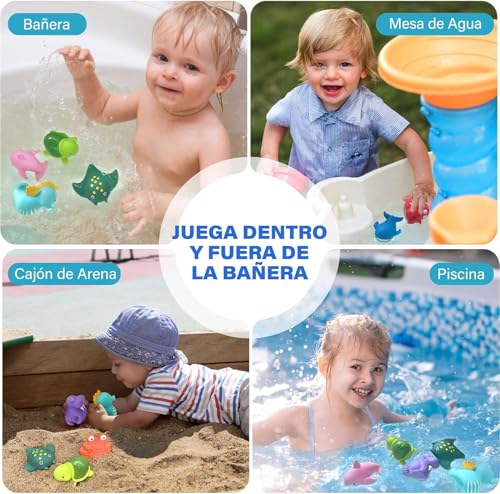 Miniatura 7 de Lotfancy Juguetes Baño Bebe A Partir De 1 2 Años, 8 Piezas Juguetes Bañera Sin Agujeroa Partir De 3 4 Años, Juguetes Para Niños Para Bañera, Sin Agujeros, Animales Marinos Para Niños Y Niñas