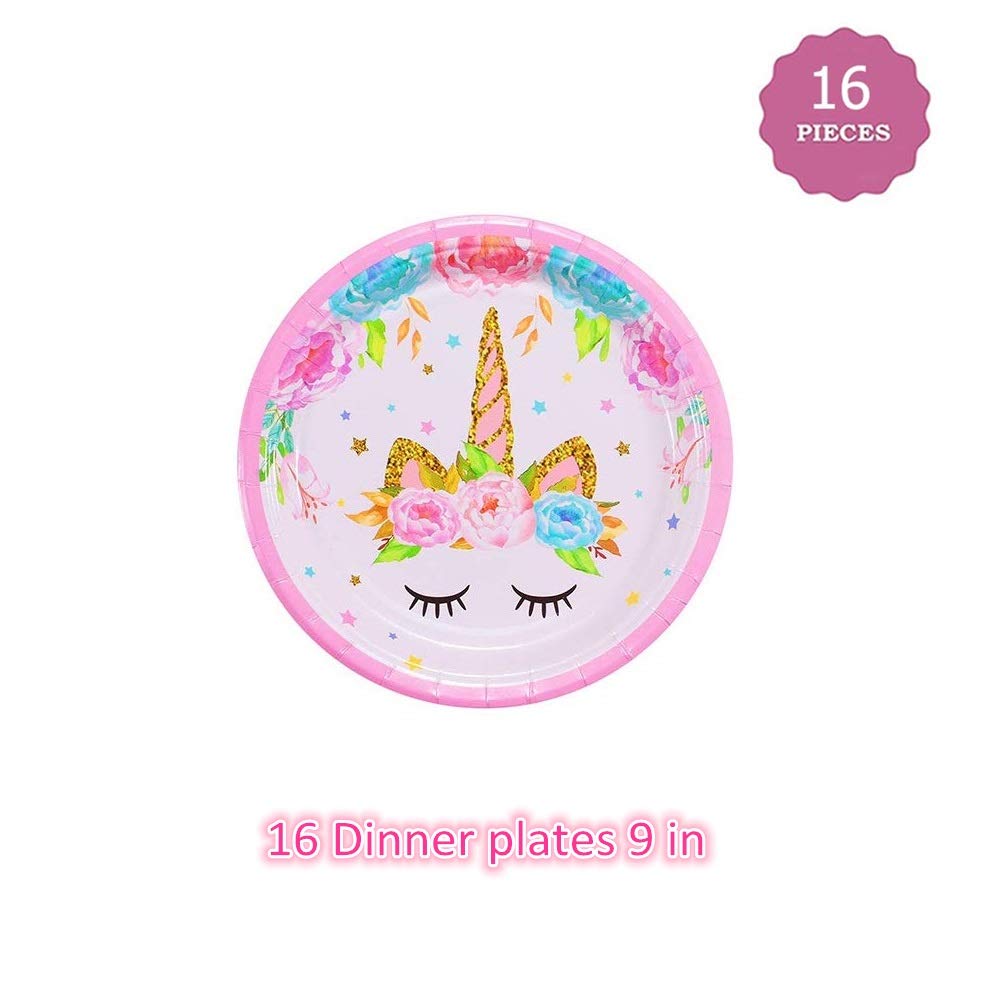 Unicorn Birthday Decorations Party Set, Unicorn Plates and Napkins, 32 Plates, 16 Napkins, 1 Table Cover