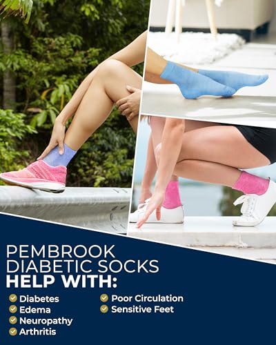 Image of Pembrook Knit Diabetic Socks for Men & Women - 6 Pairs, Wide Non Binding Neuropathy Socks for Women, Smooth Toe Seams