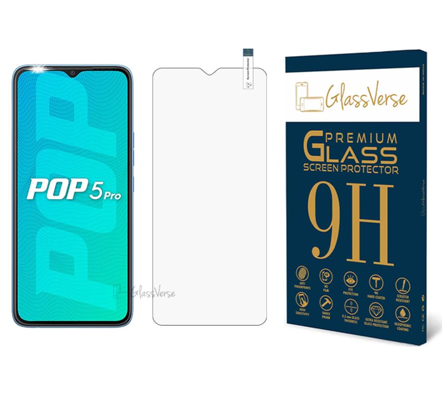 GlassVerse® 9H Tempered Glass For Tecno POP 5 Pro (PACK OF 1) with Free Installation Kit Full screen Coverage - 6.52 inch