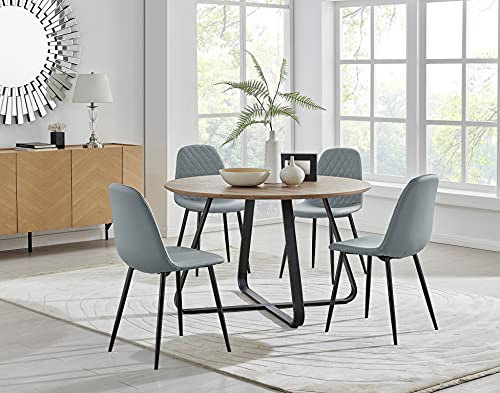 Furniturebox UK Santorini Brown Round Table & 4 Elephant Grey Faux Leather Corona Black Leg Chairs