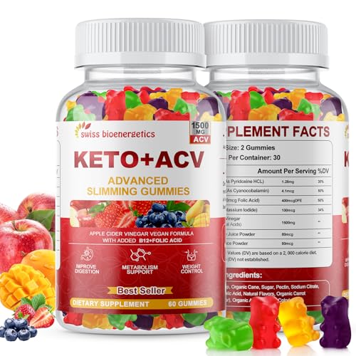 Keto Apple Cider Vinegar Gummies, Keto ACV Gummy Diet Supplement, Advanced 1500mg ACV Gummies with Folate, B12、B6 and Keto Support for Women Men, Gelatin- Free, Vegan & Non-GMO (Multi-Flavor)