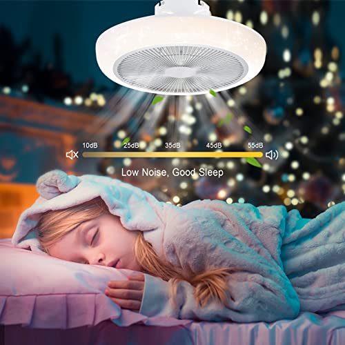 Ledeak Ceiling Fan With Light, Low Profile Flush Mount Ceiling Fans With Remote Control, 3 Colors Dimmable 6 Wind Speeds Modern Enclosed Smart Fan Light For Living Room Bedroom Kitchen #TOP4