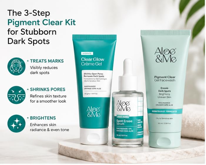 Image of Aloe&Me 3-Step Pigment Clear Kit, Dark Spot Treatment, Pore Shrinking Skincare Set