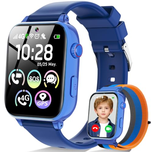Image of 4G Kids Smart Watch for Boys Girls with GPS Tracker, SOS, Two Way Call Video Calling Voice Chat,School Mode, Alarm Clock,Safe Zones,Pedometer,Stopwatch,Games Children Smartwatch for 4-12 (4G Blue)