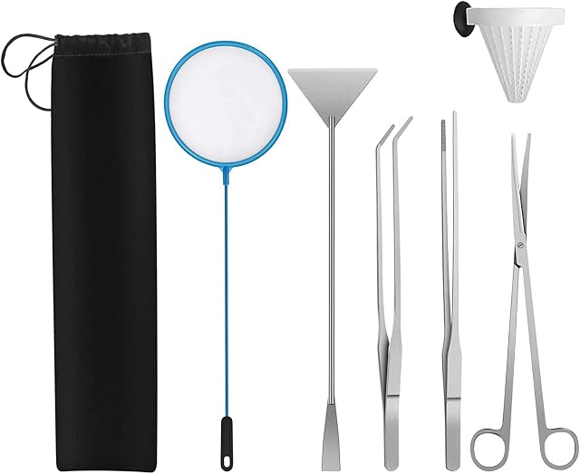 Juegos de Herramientas Aquascape Accesorios Acero Inoxidable Acuario Tanque 6 en 1 con Pinzas Largas, Tijeras