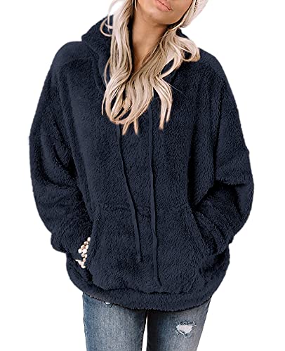 Ezbelle Women's Long Sleeve Sherpa Pullover Fuzzy Fleece Sweatshirt Casual Loose Fuzzy Hoodies with Pockets