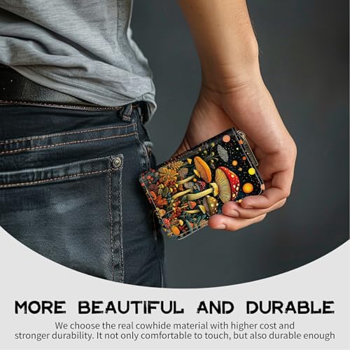 Image of Cute Credit Card Holder with Zipper, Magic Colorful Mushrooms RFID-Blocking Card Case Small Wallet for Women Men, Multi-slot Card Organizer Case Travel Accordion Wallet