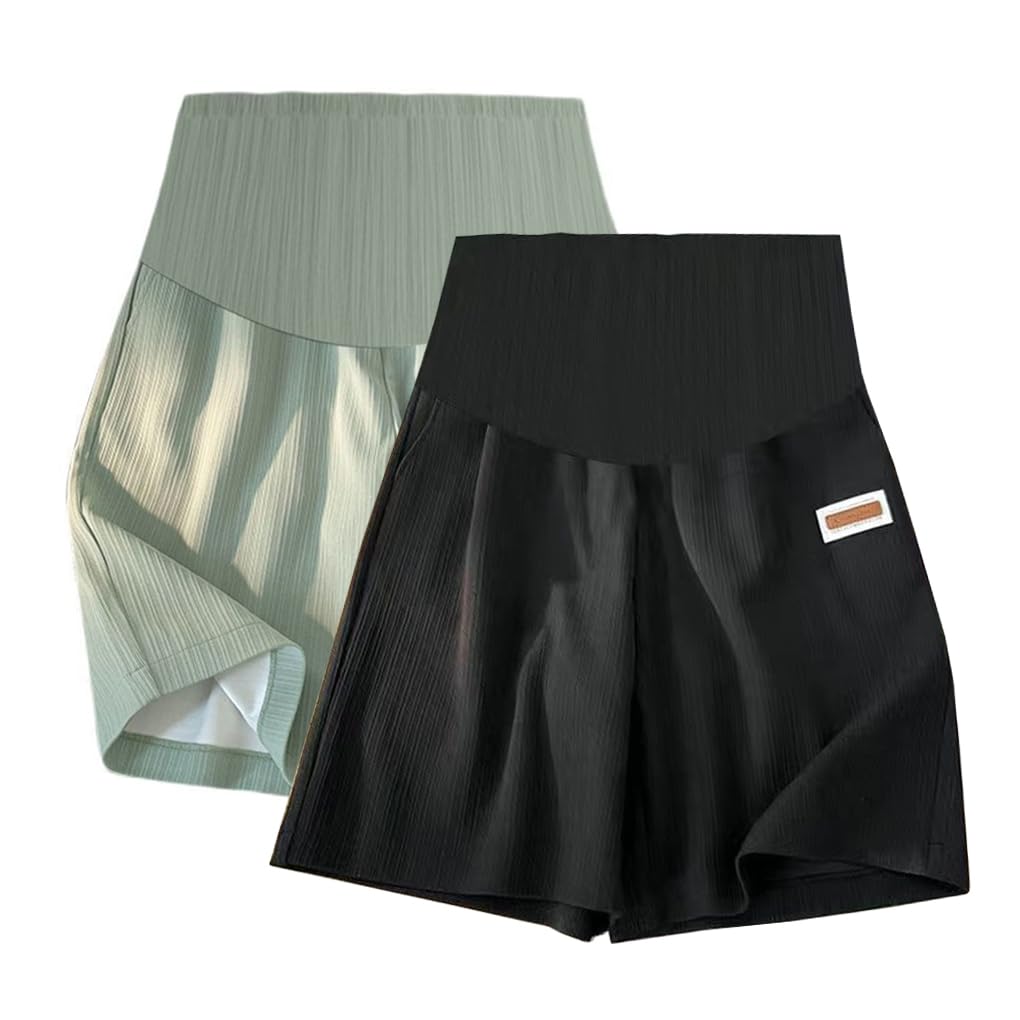 Leggings Premaman Corti, 2 Pack maternità Pantaloncini Premaman Estivi Donna Maternity Shorts Pigiama Pantaloni Corti Estivi per la Gravidanza