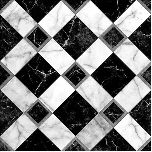Nuxovilar Peel and Stick Vinyl Floor Tiles, 11.8'x11.8' Black & White Marble Diamond Pattern, 10-Pack Self-Adhesive Flooring