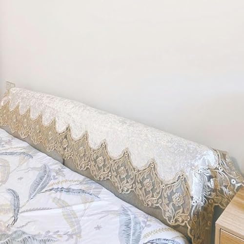 HOUWJYAI Cubierta De La Mesita De Noche Mantel Beige Terciopelo Dorado Europa Lujo Bordado Sofá Respaldo Cubierta De Toalla Polvo De Encaje Hogar-HM868-85X220cm