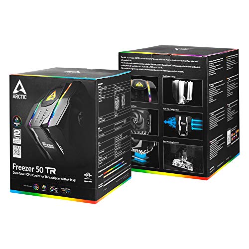 ARCTIC Freezer 50 TR - Raffreddamento CPU a Doppia Torre per AMD Ryzen Threadripper con A-RGB, Due Ventole di Pressione Ottimizzate, con 8 Tubi di Calore per Massime Prestazioni, Nero