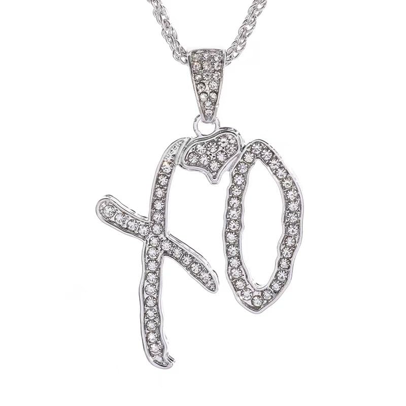 High Hip Hop XO Letter Pendant Necklace for Women Men Fashion xo chain the weekend accessories dainty Cubic Zirconia gold and silver Pendant Necklace Gift Jewelry for Rock Rapper Fans (silver)