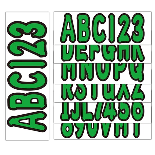 Image of 3 inch Registration Numbers and Letters Marine Sticker Decal | 4 Sets Alpha-Numeric Vinyl Letter for Jet Ski PWC Personal Watercraft Green