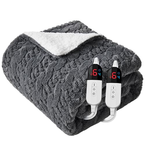 Easthome Electric Heated Blanket Queen Size Dual Control - Jacquard Shaggy Sherpa 84'x90' Fast...