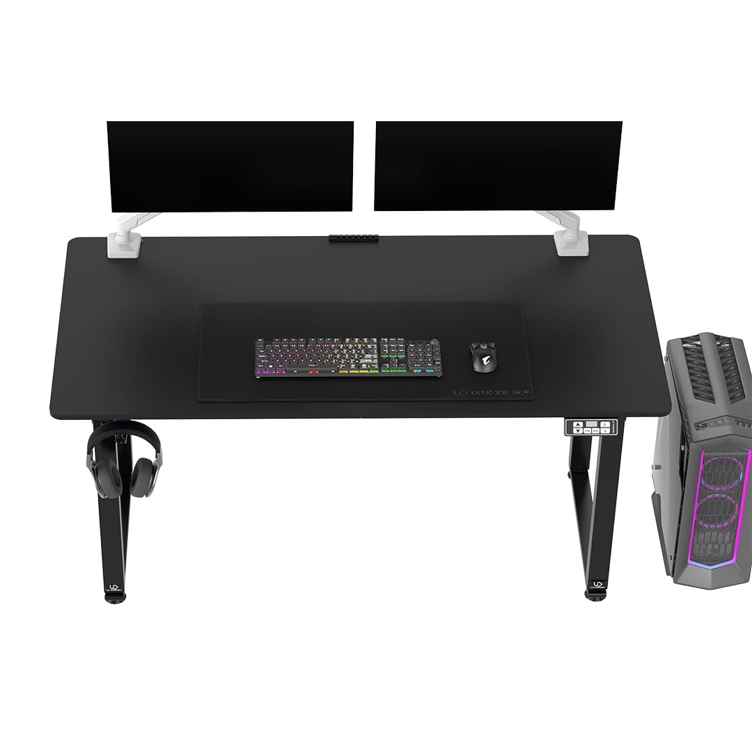 ULTRADESK Uplift V2 Computertisch Gaming Tisch Schreibtisch, Stahlkonstruktion, Platz für DREI Monitore, Elektrische Höheneinstellung, Beinfreiheit und mehr, Inklusive Zubehör, 160 x 75 cm, Schwarz