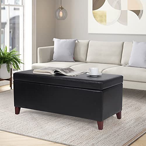 Joveco 42" Storage Bench, Rectangular Coffee Table Lift Top Storage Ottoman, Faux Leather End Of Bed Bench Toy Chest Footrest Stool For Living Room Bedroom (Black) #TOP5