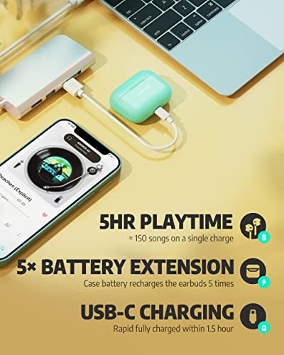 AIHOOR A2 Kopfhörer Kabellos,Immersiver Deep Bass Wireless Earbuds für iOS und Android Phones,In Ear Bluetooth 5.0 Headset mit Mikrofon,30H Spielzeit,Sport Wasserdicht-Tiffany – Bild 6