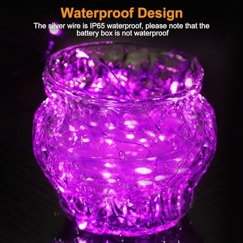 Image of btfarm 12 Pack Fairy Lights Battery Operated [3 Modes], 7ft 20 Led Purple Twinkle Lights String Lights Waterproof Bulk Mini Silver Wire for Halloween Mason Jars Vases Wedding Table Centerpiece Decor