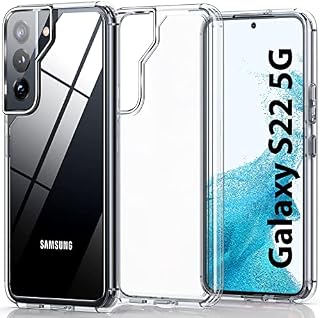 KKM Case for Samsung Galaxy S22 2022, Military Grade Drop Test Protective Phone Case, Transparent Anti-yellowing Phone Cover, Crystal Clear, Anti-slip, Wireless Charging Compatible