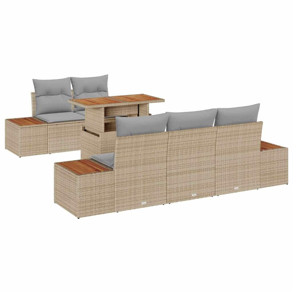 vidaXL Conjunto de sofás de jardín 6 uds. Beige y Gris | Hecho de poliratán sintético duradero, Incluye cojines acolchados para mayor confort,