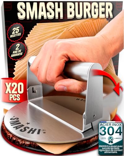SMASHI® Presse Smash Burger Pliable INOX 304 – Presse à Hamburger Compacte – Kit Smash Burger pour Cuisine & Barbecue