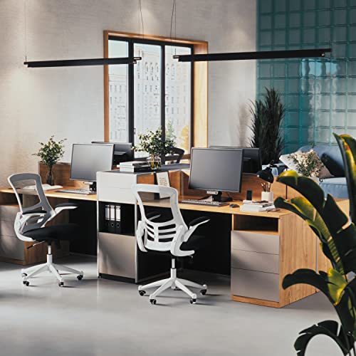 Image of Flash Furniture Kelista Office Chair, Ergonomic, Mid-Back, White Frame, Black Mesh with Swivel