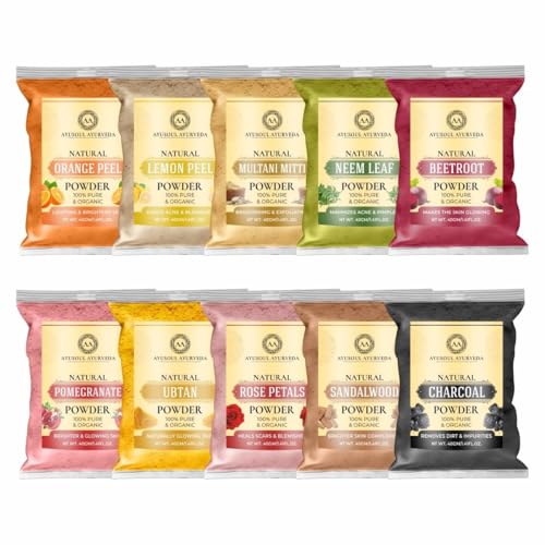 Image of Natural Face Pack Powder for Glowing Skin | Herbal Face Mask Powder for Deep Cleansing, Skin Brightening & Healthy Looking Skin (Pack of 10 Powder)