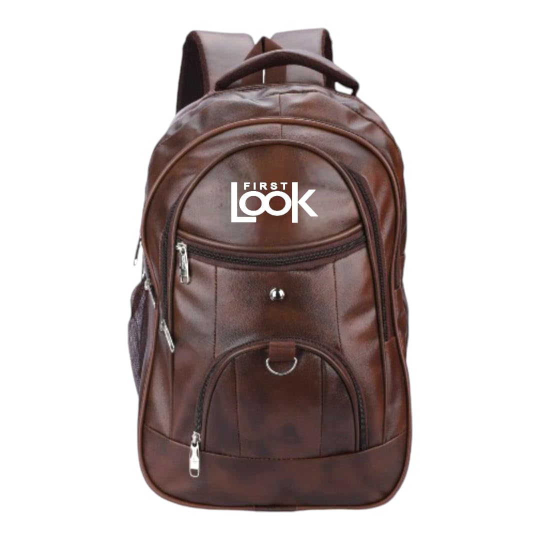 First Look 35L Medium Faux Leather Water Resistant Anti Theft Laptop Backpack/Office Backpack for Men/Women - Brown (B0DGFCKPK7) Amazon Price History, Amazon Price Tracker