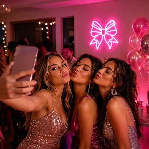 Image of Bow Neon Sign Led Neon Lights Neon Signs for Wall Decor Light Up Sign for Birthday Party Club Gift