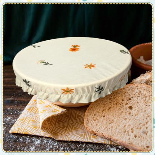 Patelai 10 Pcs Bowl Covers Reusable in 5 Size Stretch Cloth Fabric Elastic Food Storage Bowl Covers Bread Sourdough Lids for Proofing Food Fruits Leftover(Yellow, Green, White,Embroidery Daisy) by Patelai - Image 5