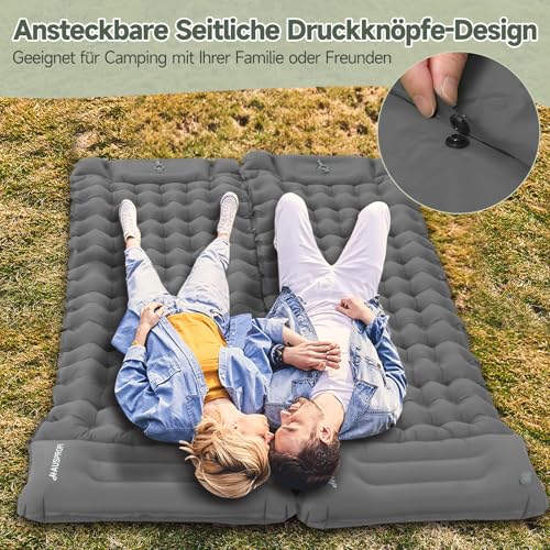 HAUSPROFI Isomatte Camping, 10cm Ultraleicht Camping Luftmatratze mit Fußpumpe & Kissen, Aufblasbare Matratze Kompakte und Leichte, Campingmatte für Wandern Strand Outdoor, Armeegrün, Grau 6
