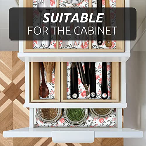 Fifty-Feet 12X120 Inch Shelf Liner For Kitchen Cabinets, Pvc Drawer Liner For Dresser Non-Slip Bathroom, Non-Adhesive Cabinet Liner Washable (Red Floral)(1 Roll) #TOP7