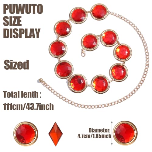 Red Gem Chain Belt Anime Cosplay Stone Waist Belt Rhinestone Costume Waist Chain with Red Gems Adjustable Link Belts for Women Halloween Cosplay Accessories2