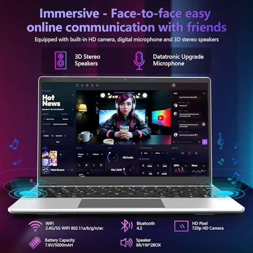 FOLINHAM 14.1 Inch Laptop PC, 8GB RAM 512GB SSD Windows 11 Pro Notebook Computer, FHD 1920x1080 Display, Celeron Processor Up to 2.8GHz, USB 3.0,... - Image 4