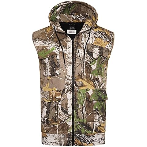 Ploutos - Men's Outdoor Casual Camouflage Bodywarmer Vest Jacket - Men Camo Gilet Zipper Hoodie Fleece Sleeveless Sweatshirt Hoody Hiking Fishing Waistcoat Top (XXL) Cover