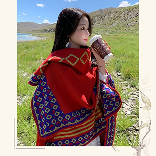Chinese ethnic style shawl, women's large Pashmina shawl, women's striped diamond checkered color matching scarf shawl4