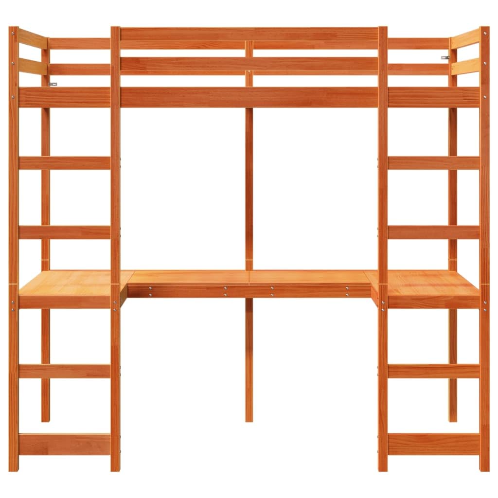 lite drewno sosnowe z biurkiem Łóżko piętrowe brąz 80x200 cm
