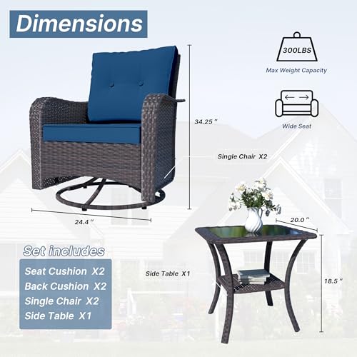 Kurapika 3 Pieces Patio Furniture Set Outdoor Swivel Gliders Rocker, Wicker Patio Bistro Set, Rattan Rocking Chair With Tempered Glass Side Table And Thickened Cushions thumb #1