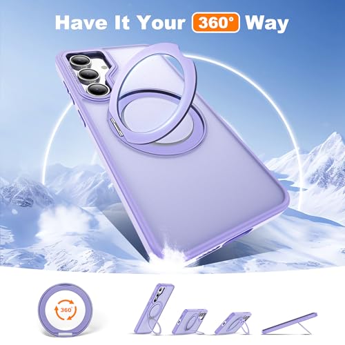 Image of for Samsung Galaxy S23 FE Case with 360 Rotatable Magnetic Ring Stand Compatible with Mag-Safe Military Protection Shockproof Matte Translucent Phone Case for Galaxy S23 FE,Purple