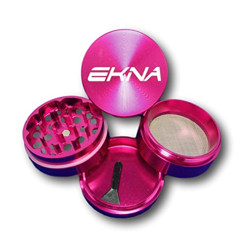 EKNA Molinillo para hierbas aromáticas, color rosa, para especias, hierbas con su propio raspador de polen, 4 piezas, diámetro: 50 mm, altura: 36 m, fresado CNC Cover