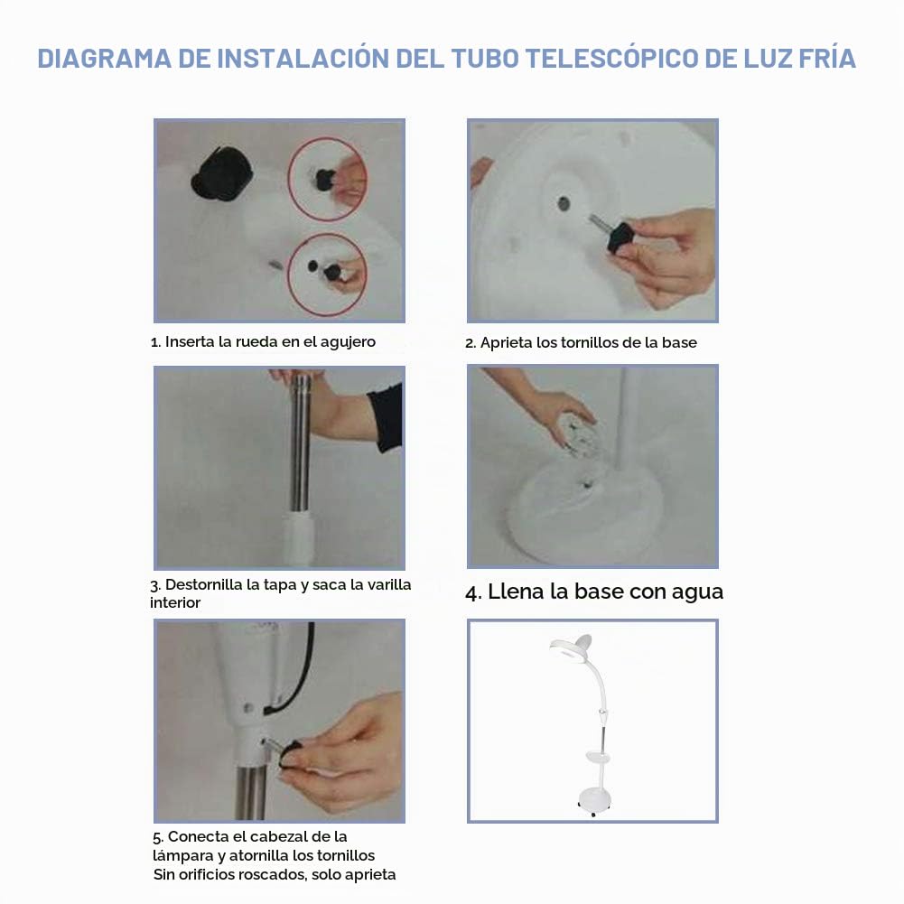Lámpara de Pie con Lupa Lámpara con 8 Lupas Lámpara de Pie de Luz Fría LED Ajustable para Manualidades Costura Tatuaje